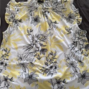 Source Unknown Yellow and White Ruffled Sleeveless Blouse